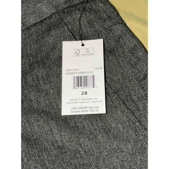 Volcom Mens Gray Vmonty Stretch Chino Shorts Flat Front Casual, Size 28, NWT - Picture 6 of 8